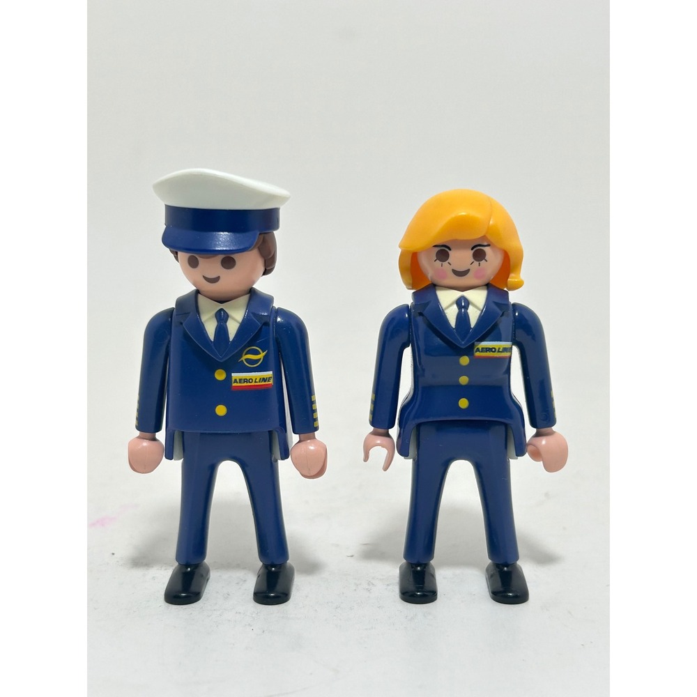 Vintage 1997 Playmobil Geobra‎ Aero Line Pilot and Flight Attendant Figures Set